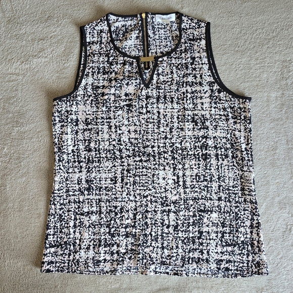 Calvin Klein pink and white sleeveless blouse black trim size large - Picture 5 of 12